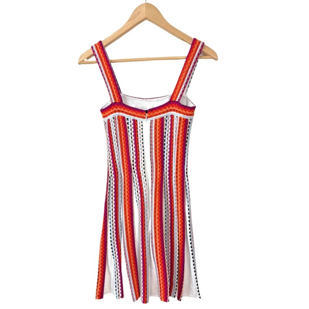 Ramy Brook Luisa Women's Crochet Knit Mini Dress Striped Square Neck RARE XS - Picture 5 of 8